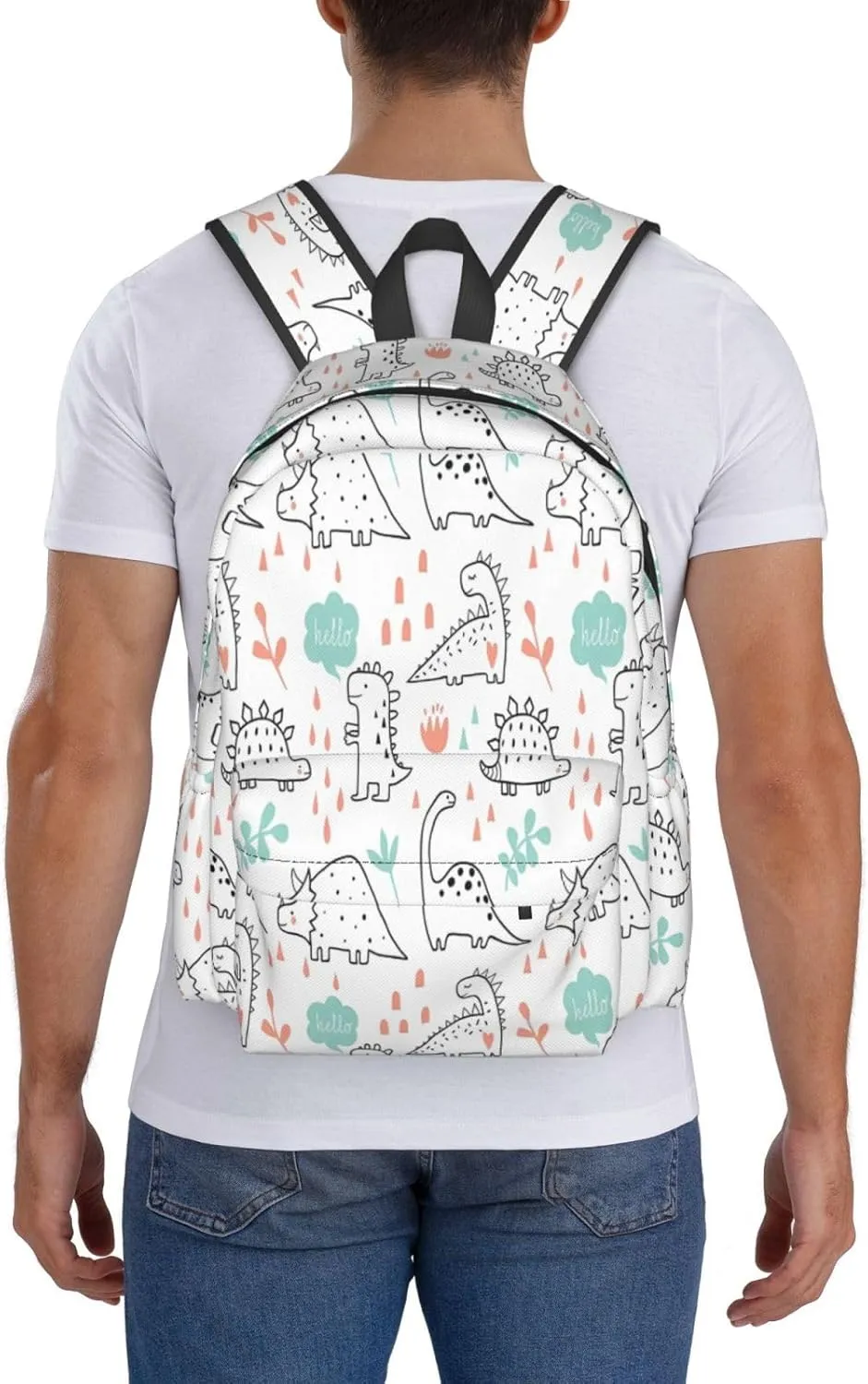 Cute Dinosaurs And Tropic Plants Laptop Backpack Shoulder Bag Laptop Pack Travel Backpacks Commuter Back Pack Casual Daypack Bags With Side Pockets