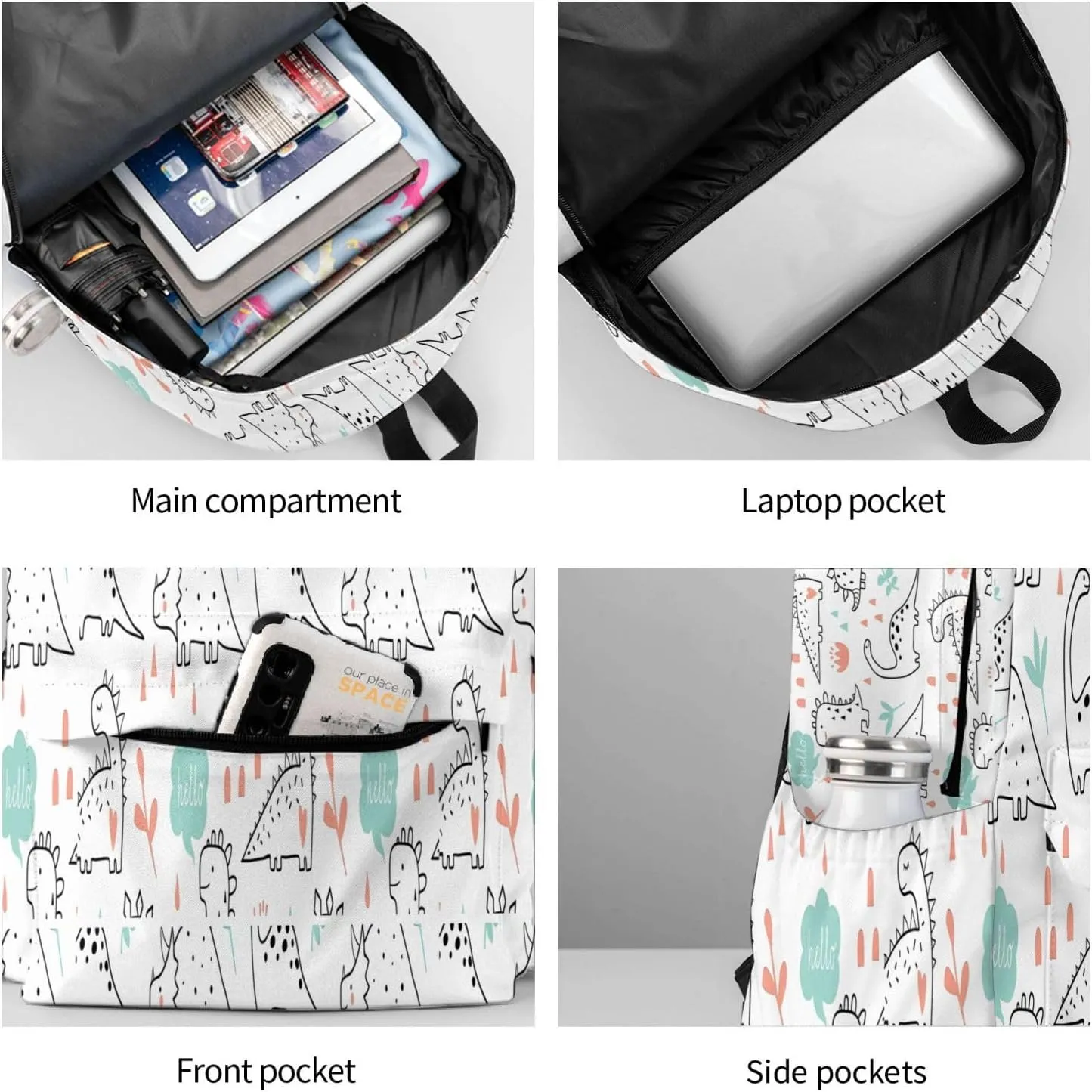 Cute Dinosaurs And Tropic Plants Laptop Backpack Shoulder Bag Laptop Pack Travel Backpacks Commuter Back Pack Casual Daypack Bags With Side Pockets
