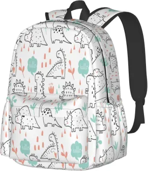 Cute Dinosaurs And Tropic Plants Laptop Backpack Shoulder Bag Laptop Pack Travel Backpacks Commuter Back Pack Casual Daypack Bags With Side Pockets