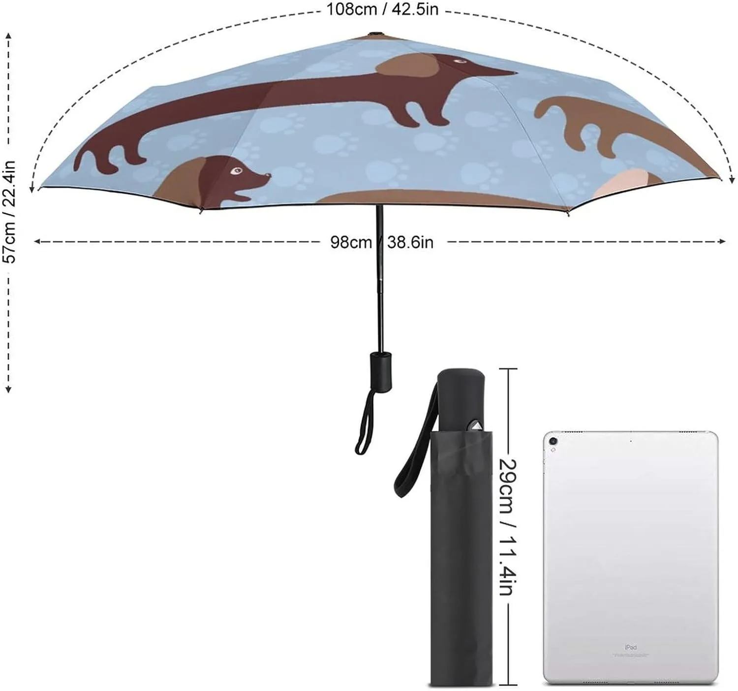 Cute Dog Heads Compact Travel Umbrella, Windproof Waterproof Stick Umbrella Protection Umbrellas