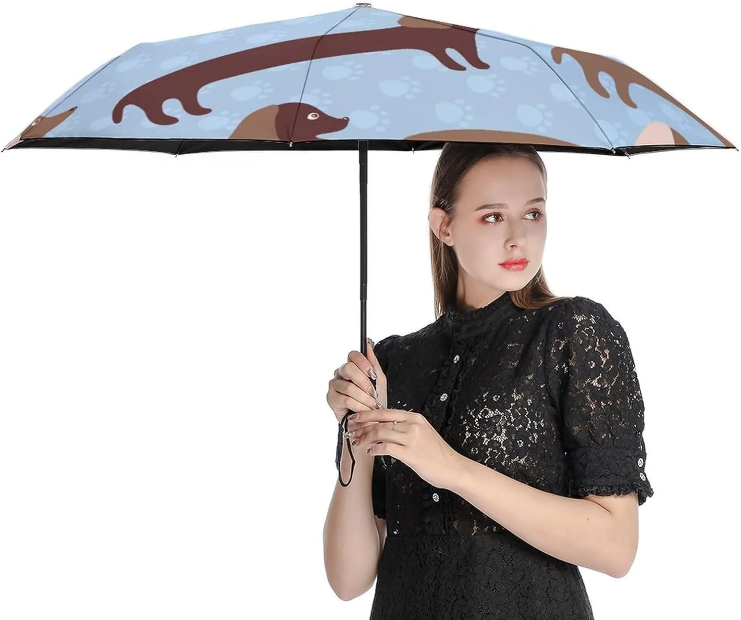 Cute Dog Heads Compact Travel Umbrella, Windproof Waterproof Stick Umbrella Protection Umbrellas