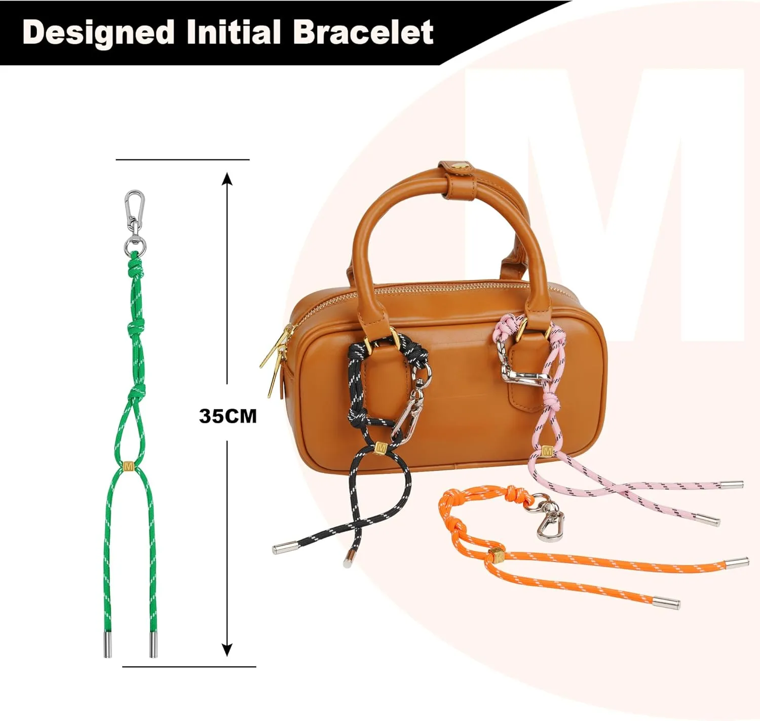 Cute Initials Charm Rope Keychain for Women Men Carabiner Knot Lanyard Keyring, Charms for Purse Handbag Backpacks