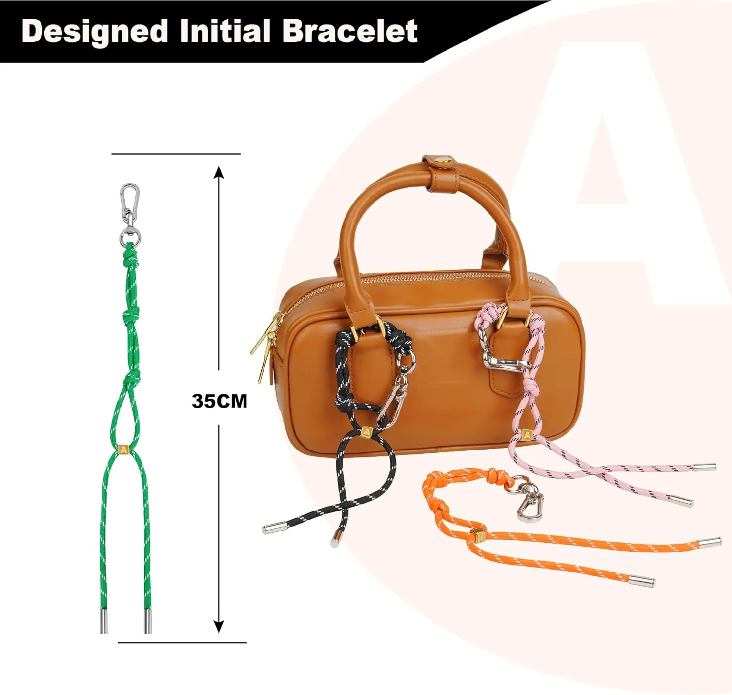 Cute Initials Charm Rope Keychain for Women Men Carabiner Knot Lanyard Keyring, Charms for Purse Handbag Backpacks