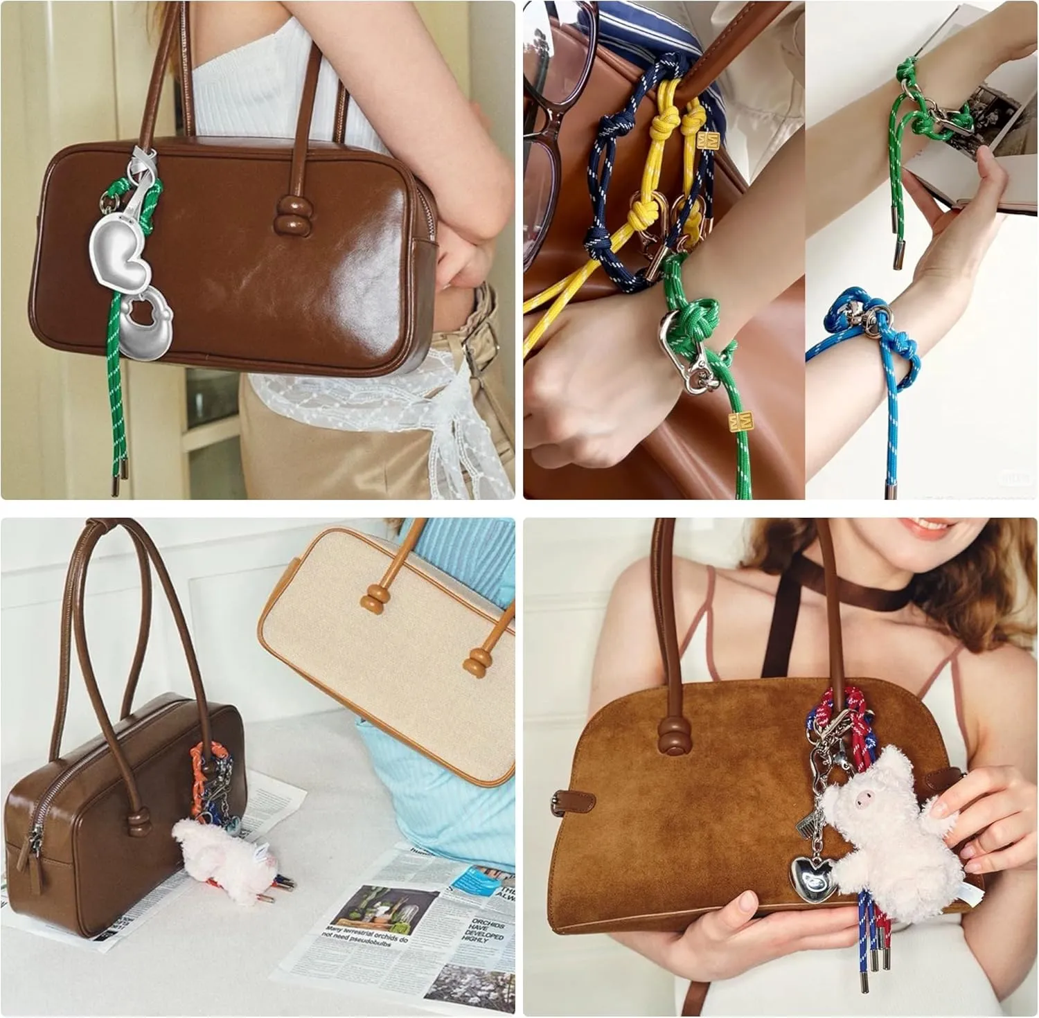 Cute Initials Charm Rope Keychain for Women Men Carabiner Knot Lanyard Keyring, Charms for Purse Handbag Backpacks