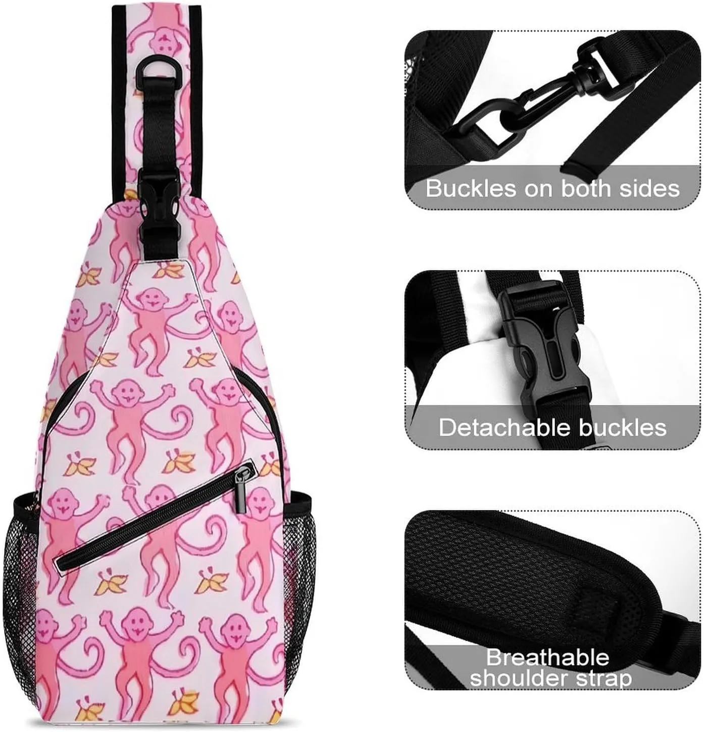 Cute Monkey Banana Sling Backpack Man Womens Crossbody Backpack Chest Bag Gym Daypack Travel Bag Casual Daypacks Outdoor Backpacks