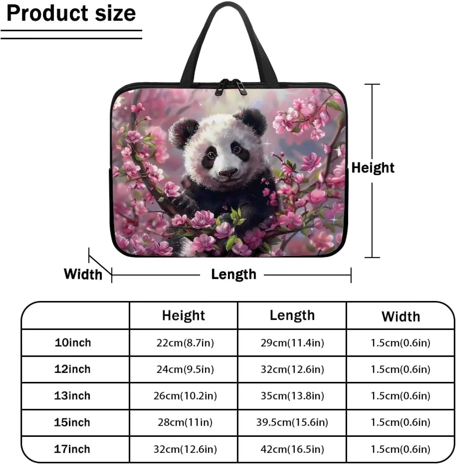 Cute Panda Flowers Pattern Laptop Bag 10-17 Inch Laptop Case Computer Carrying Case Laptop Sleeve Bag for Girl Women(Pink)