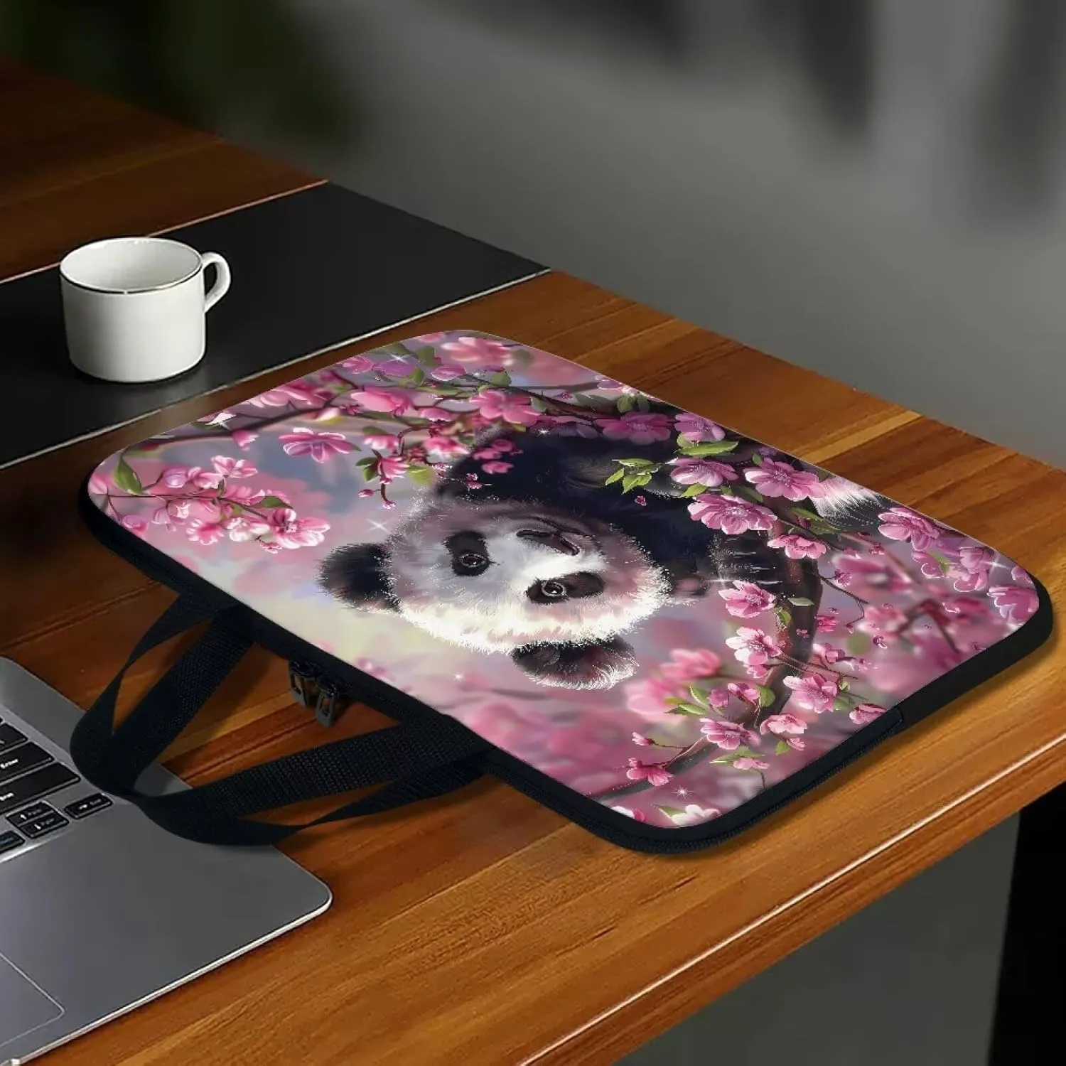 Cute Panda Flowers Pattern Laptop Bag 10-17 Inch Laptop Case Computer Carrying Case Laptop Sleeve Bag for Girl Women(Pink)