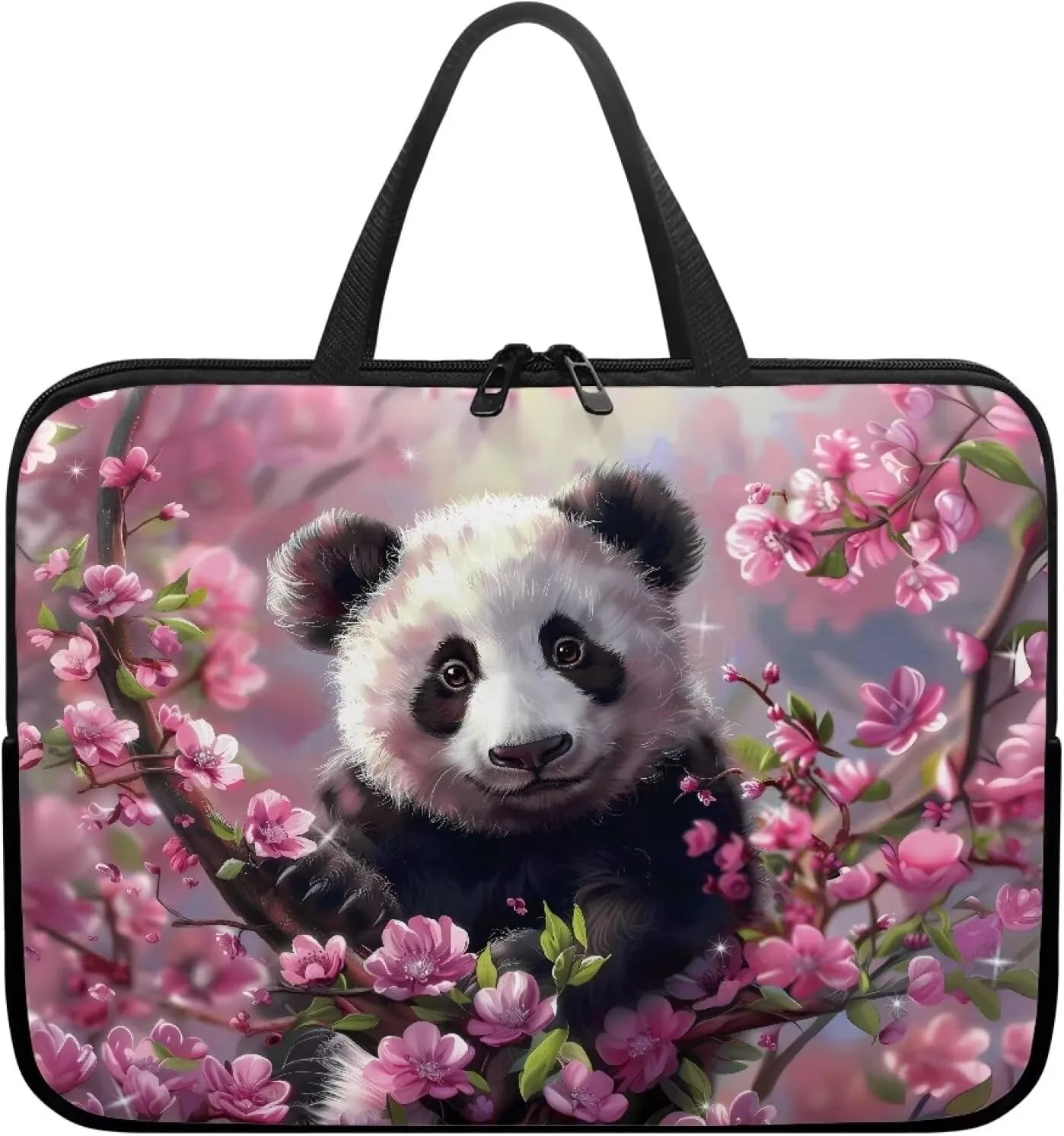 Cute Panda Flowers Pattern Laptop Bag 10-17 Inch Laptop Case Computer Carrying Case Laptop Sleeve Bag for Girl Women(Pink)