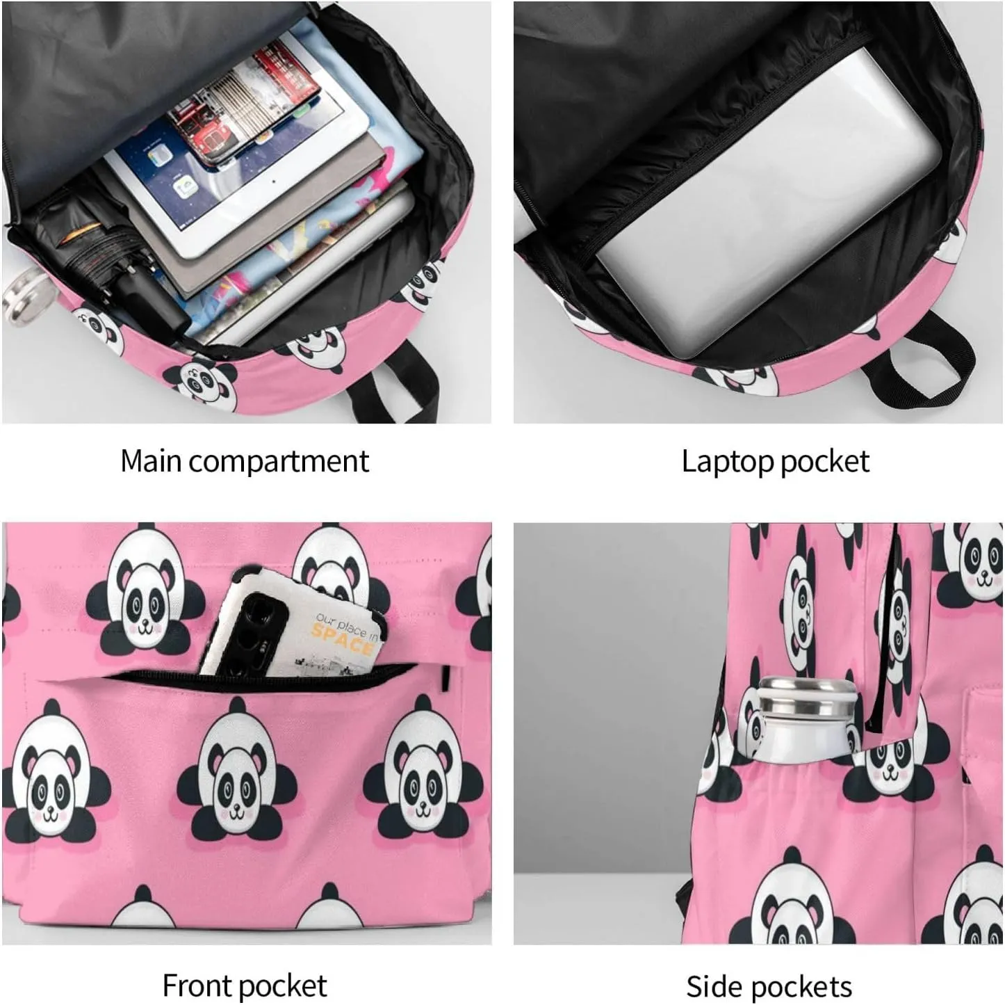 Cute Panda Unisex Backpacks 15in Laptop Backpack Multipurpose Double Shoulder Bag For Men Women Gifts