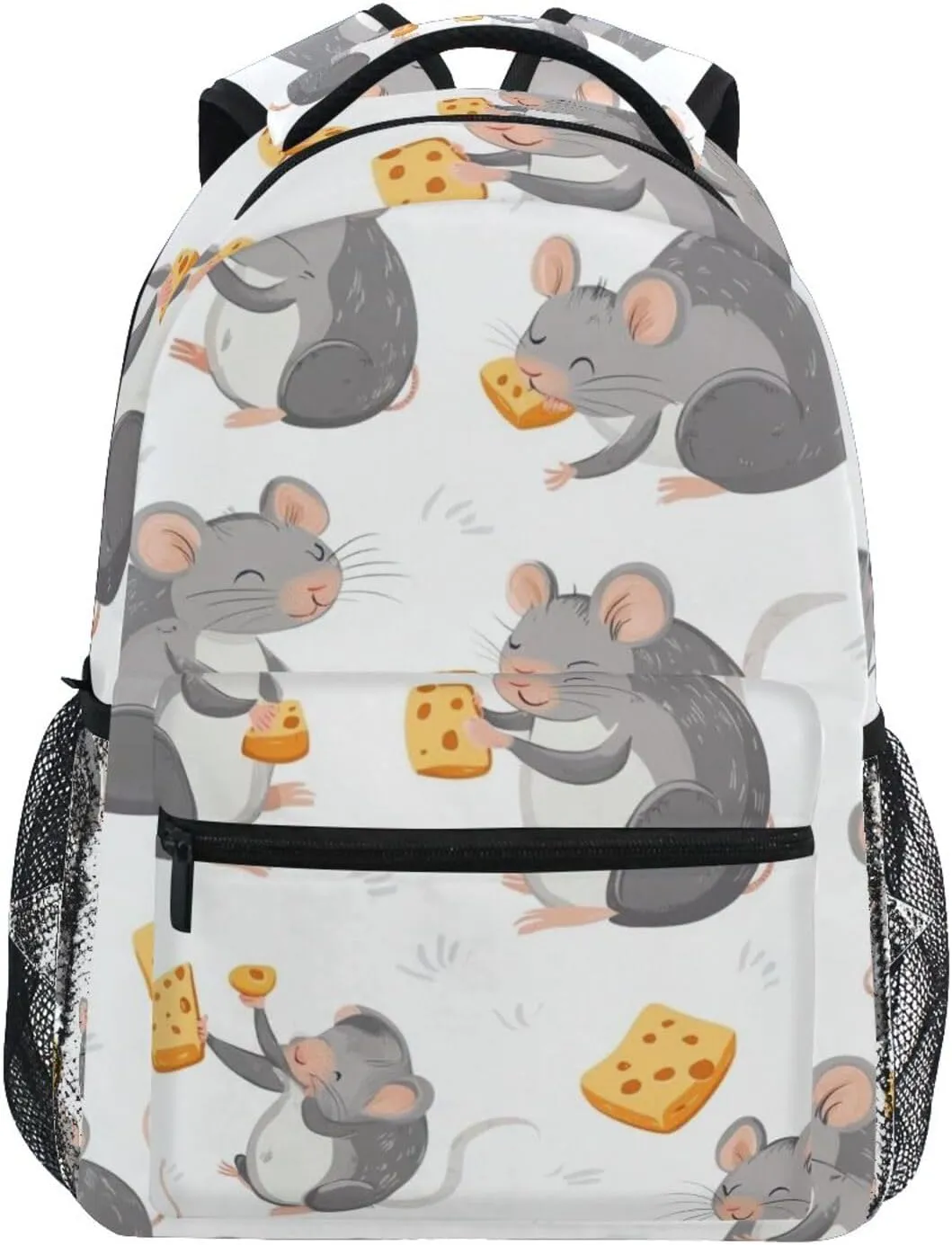 Cute Rat Animals Cheese Pattern Boys Girls Kids School Backpacks Bookbag, School Bag Travel Backpack Daypack