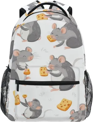 Cute Rat Animals Cheese Pattern Boys Girls Kids School Backpacks Bookbag, School Bag Travel Backpack Daypack