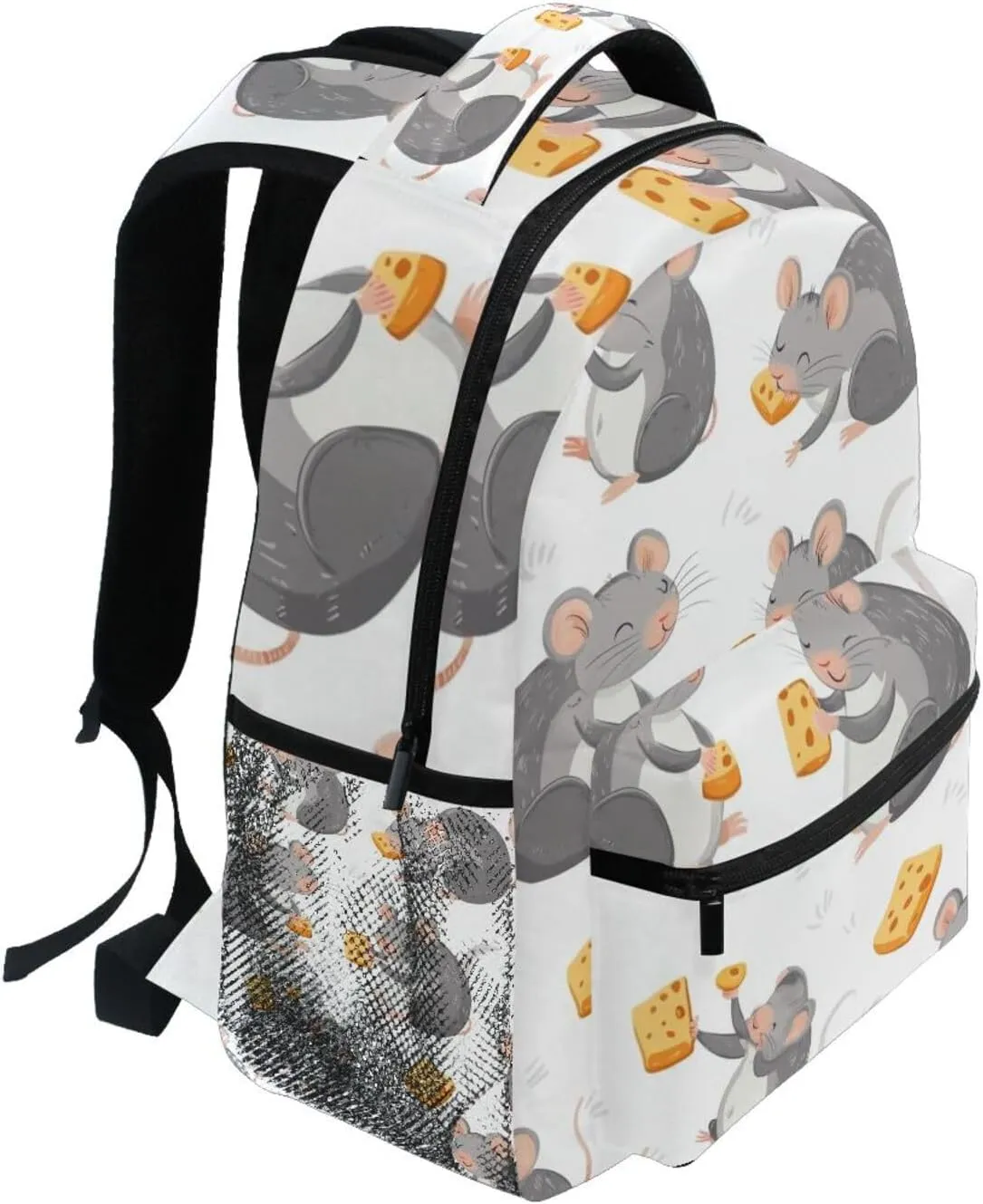 Cute Rat Animals Cheese Pattern Boys Girls Kids School Backpacks Bookbag, School Bag Travel Backpack Daypack