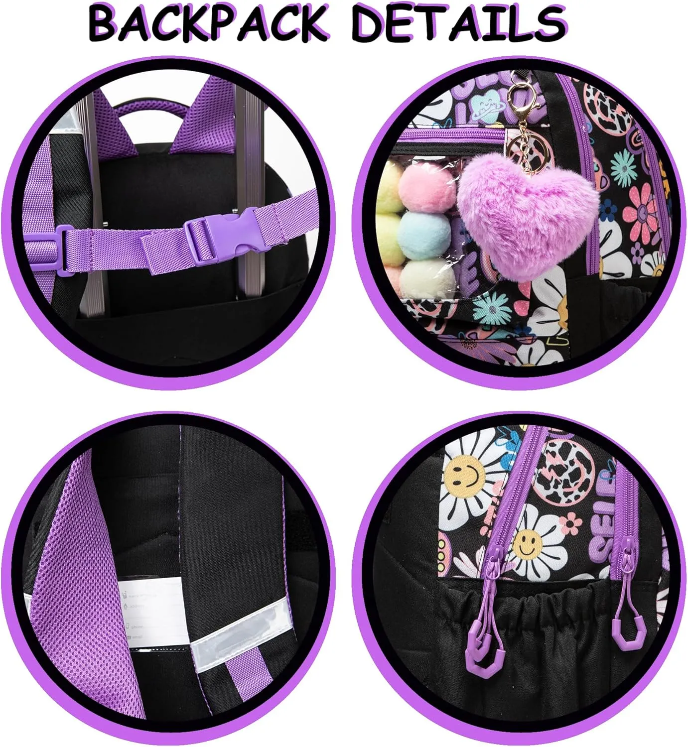 Cute Rolling Backpacks with Wheels for Girls Aesthetic Rolling Backpack for Elementary with Lunch Box School Trolley Backpack for Girls School Supplies