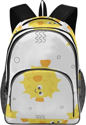 Cute Yellow Blow Fish Backpacks 22L Three Layer Arc Book Bag Lightweight for Travel Camping Hiking Rucksack Daypack Kids & Adults
