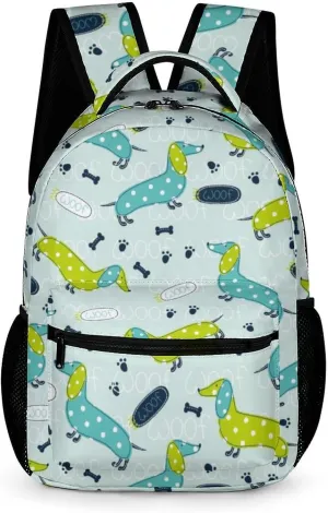 Dachshund Backpack for Kids Girls Boys School, 16 Inches Cute Dachshunds Dog Theme Bookbag, Adjustable, Lightweight, Large Capacity, Colorful Daily Casual Backpacks