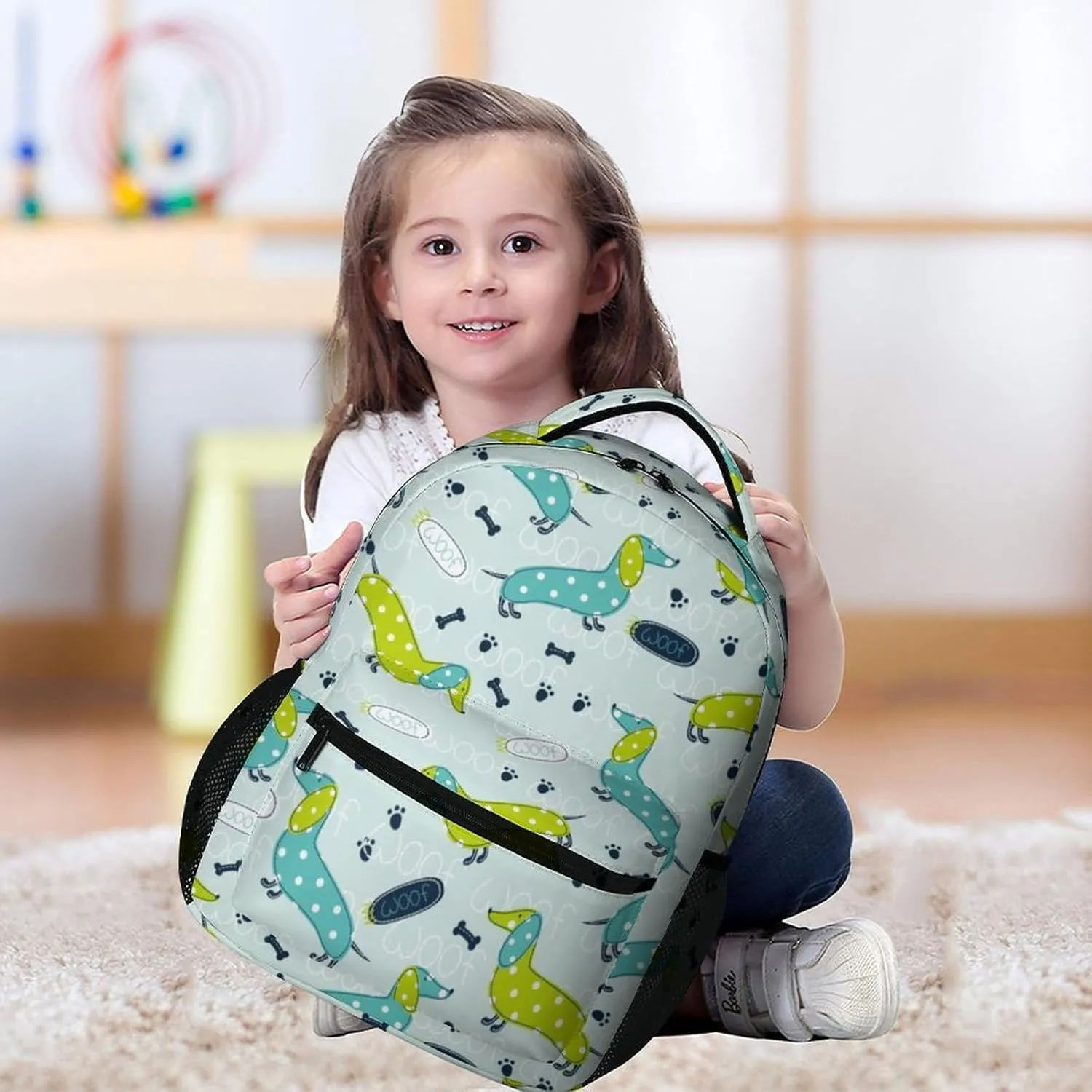Dachshund Backpack for Kids Girls Boys School, 16 Inches Cute Dachshunds Dog Theme Bookbag, Adjustable, Lightweight, Large Capacity, Colorful Daily Casual Backpacks