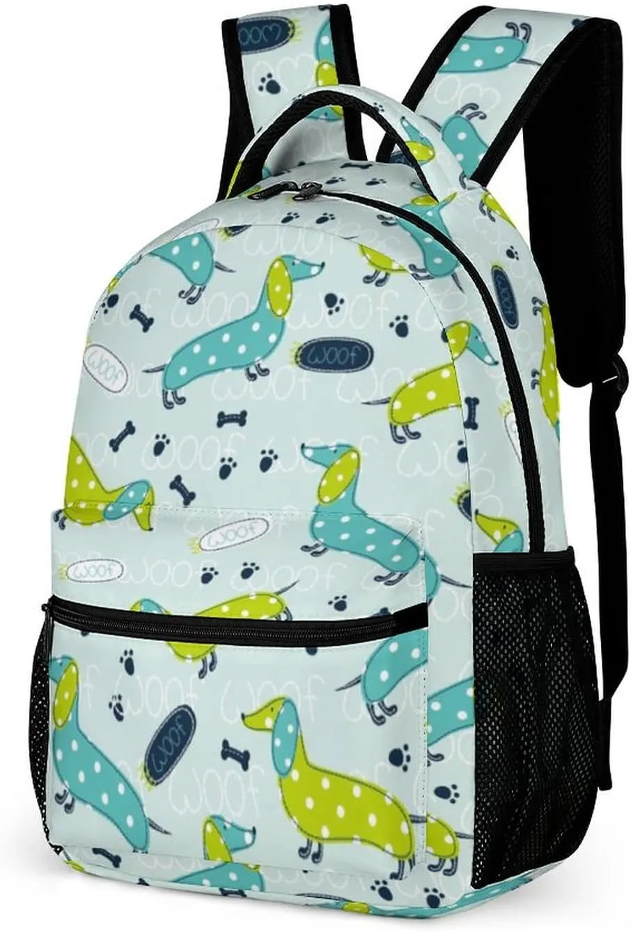 Dachshund Backpack for Kids Girls Boys School, 16 Inches Cute Dachshunds Dog Theme Bookbag, Adjustable, Lightweight, Large Capacity, Colorful Daily Casual Backpacks