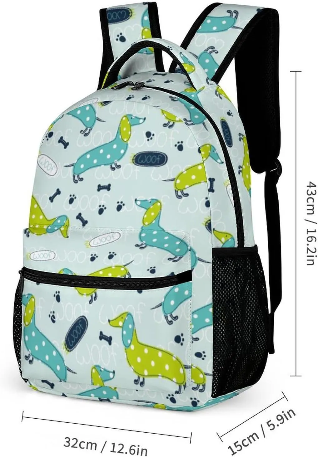 Dachshund Backpack for Kids Girls Boys School, 16 Inches Cute Dachshunds Dog Theme Bookbag, Adjustable, Lightweight, Large Capacity, Colorful Daily Casual Backpacks