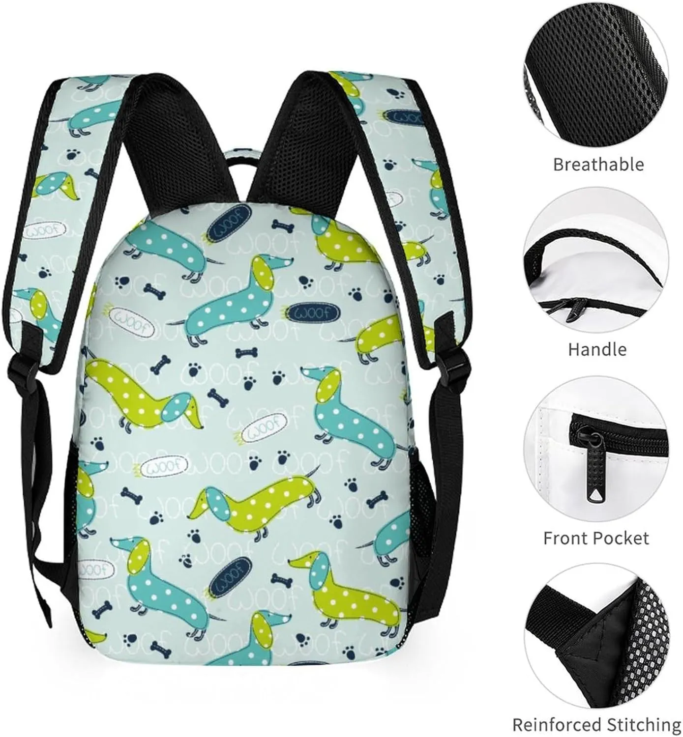 Dachshund Backpack for Kids Girls Boys School, 16 Inches Cute Dachshunds Dog Theme Bookbag, Adjustable, Lightweight, Large Capacity, Colorful Daily Casual Backpacks