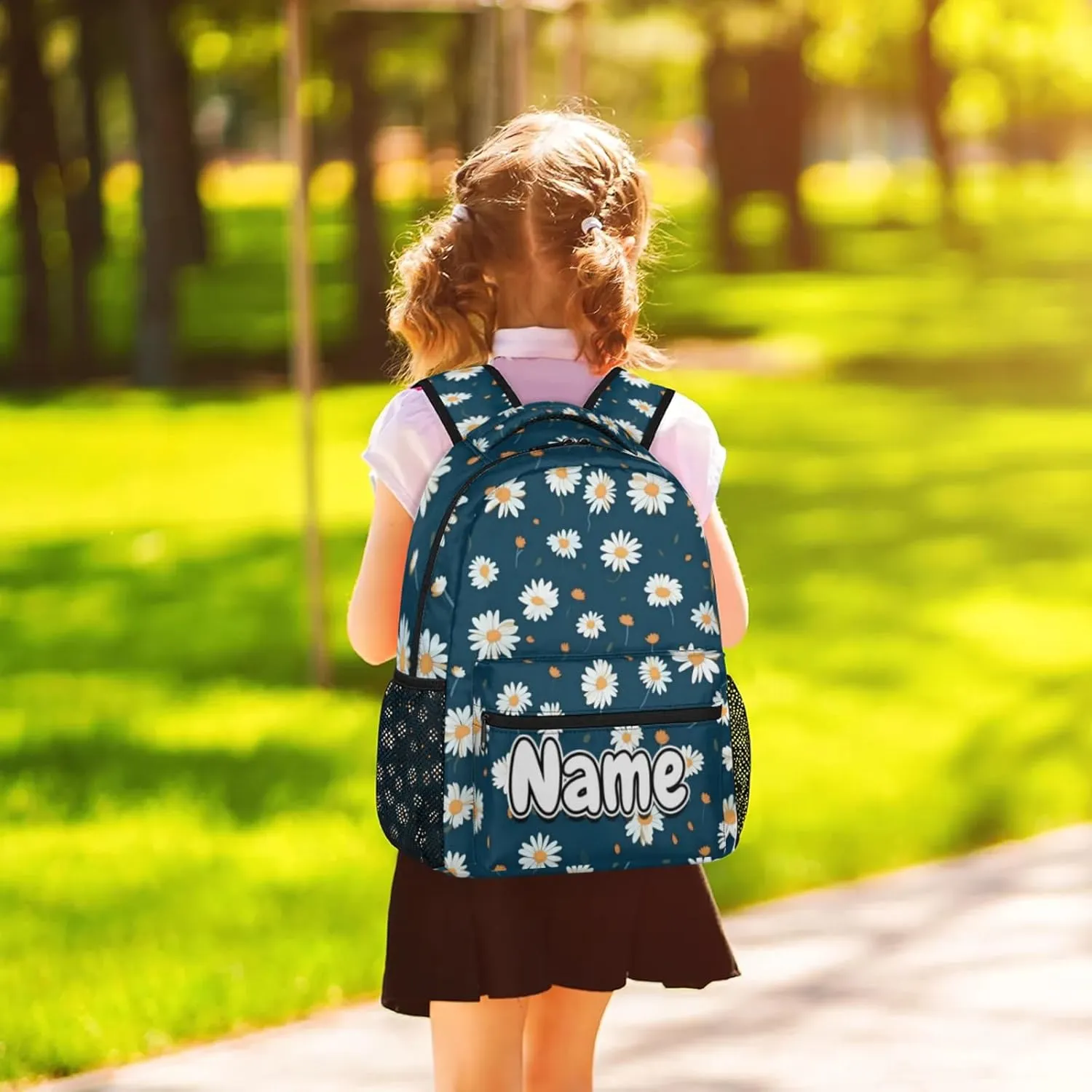 Daisy Flower Print Large Backpack Fashion Travel Backpacks for Business Women Men Casual Laptop Bag Waterproof Lightweight Shoulder Bags 16in