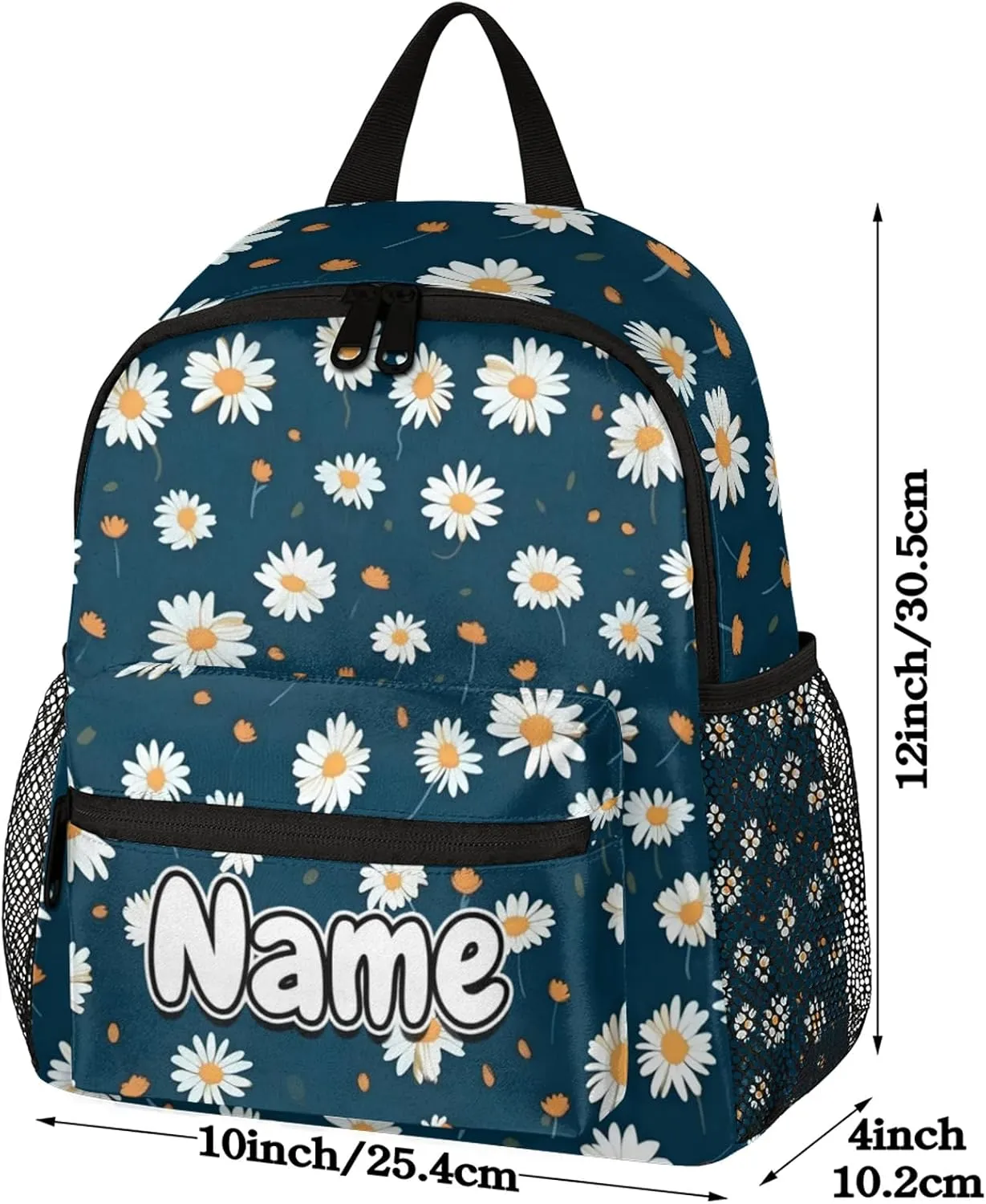 Daisy Flower Print Personalized Backpack Bag with Name Lightweight Custom Shoulder Bags Waterproof Casual Backpacks Travel Laptop Bag for Work Picnic 12in
