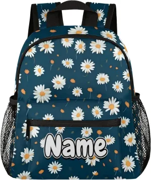Daisy Flower Print Personalized Backpack Bag with Name Lightweight Custom Shoulder Bags Waterproof Casual Backpacks Travel Laptop Bag for Work Picnic 12in