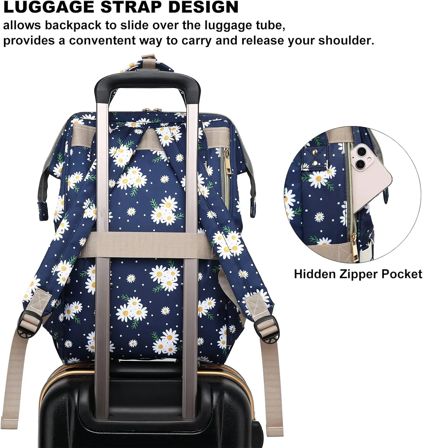 Daisy Laptop Backpack for Women, College Bookbag School Backpack Work Business Travel 15.6 Inch Computer Backpacks