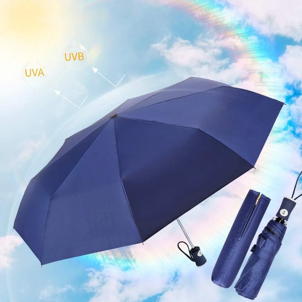 DBA FDJASGY Sun Umbrella Compact Folding Travel Umbrella Auto Open and Close for Windproof, Rainproof & 99.9% UV Protection Parasol with Black Anti-UV Coating