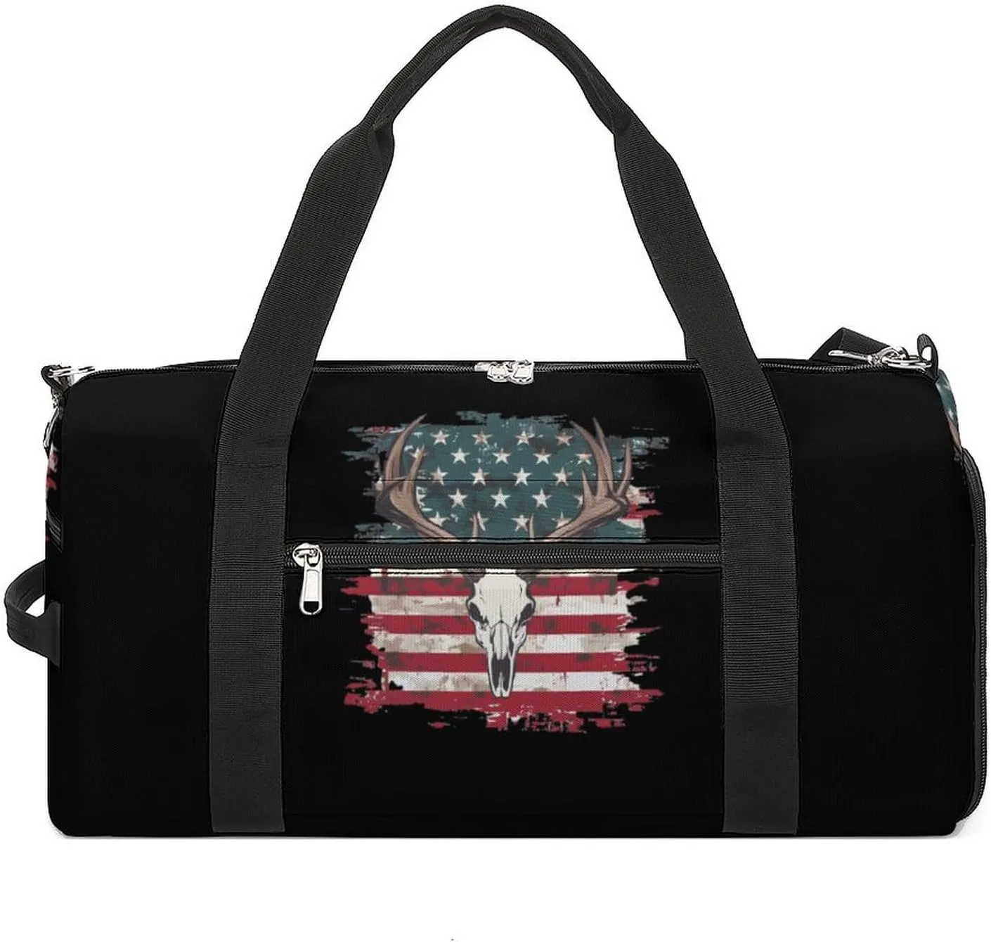 Deer Skull U.S. Flag Unisex Gym Bag Waterproof Sports Duffels Travel Gear With Laundry Shoe Compartment