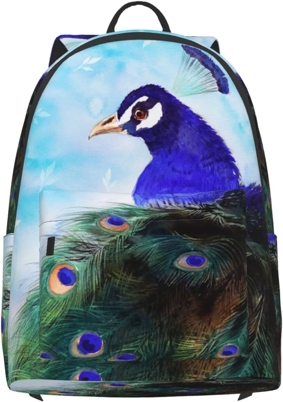 Delerain 16 Inch Backpack Blue Peacock Laptop Backpack School Bookbag Full Print Shoulder Bag Travel Daypack