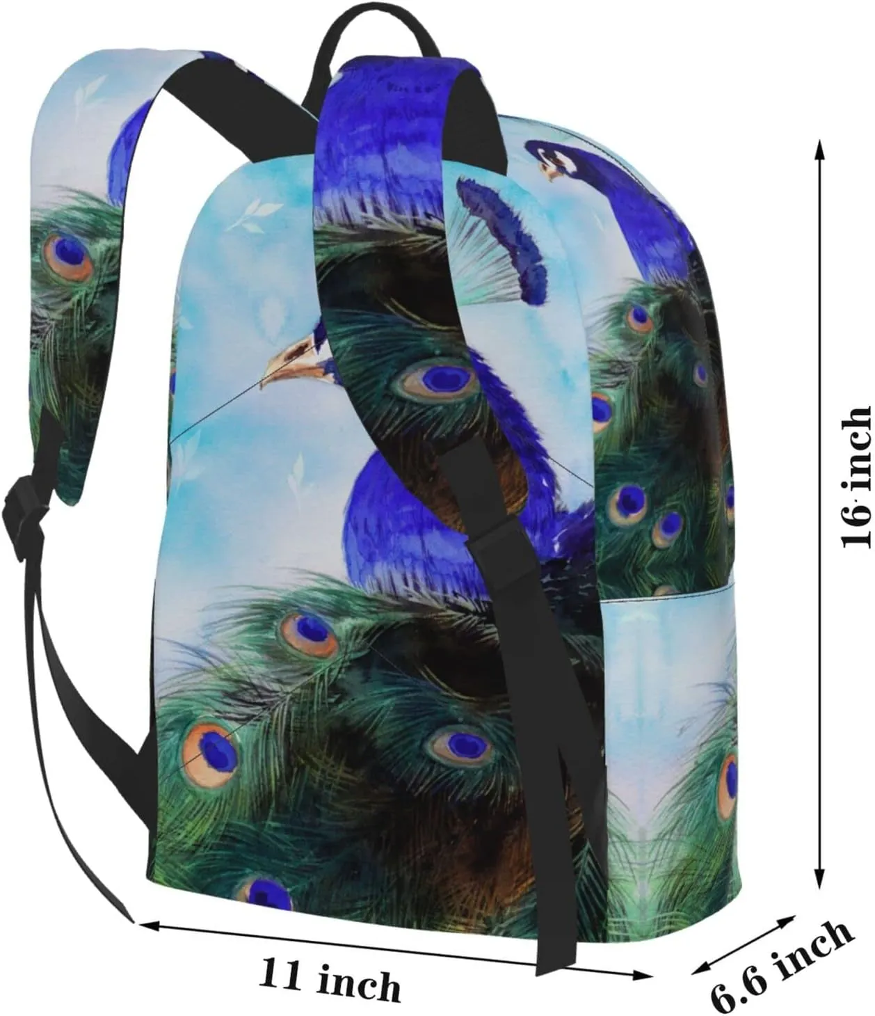 Delerain 16 Inch Backpack Blue Peacock Laptop Backpack School Bookbag Full Print Shoulder Bag Travel Daypack