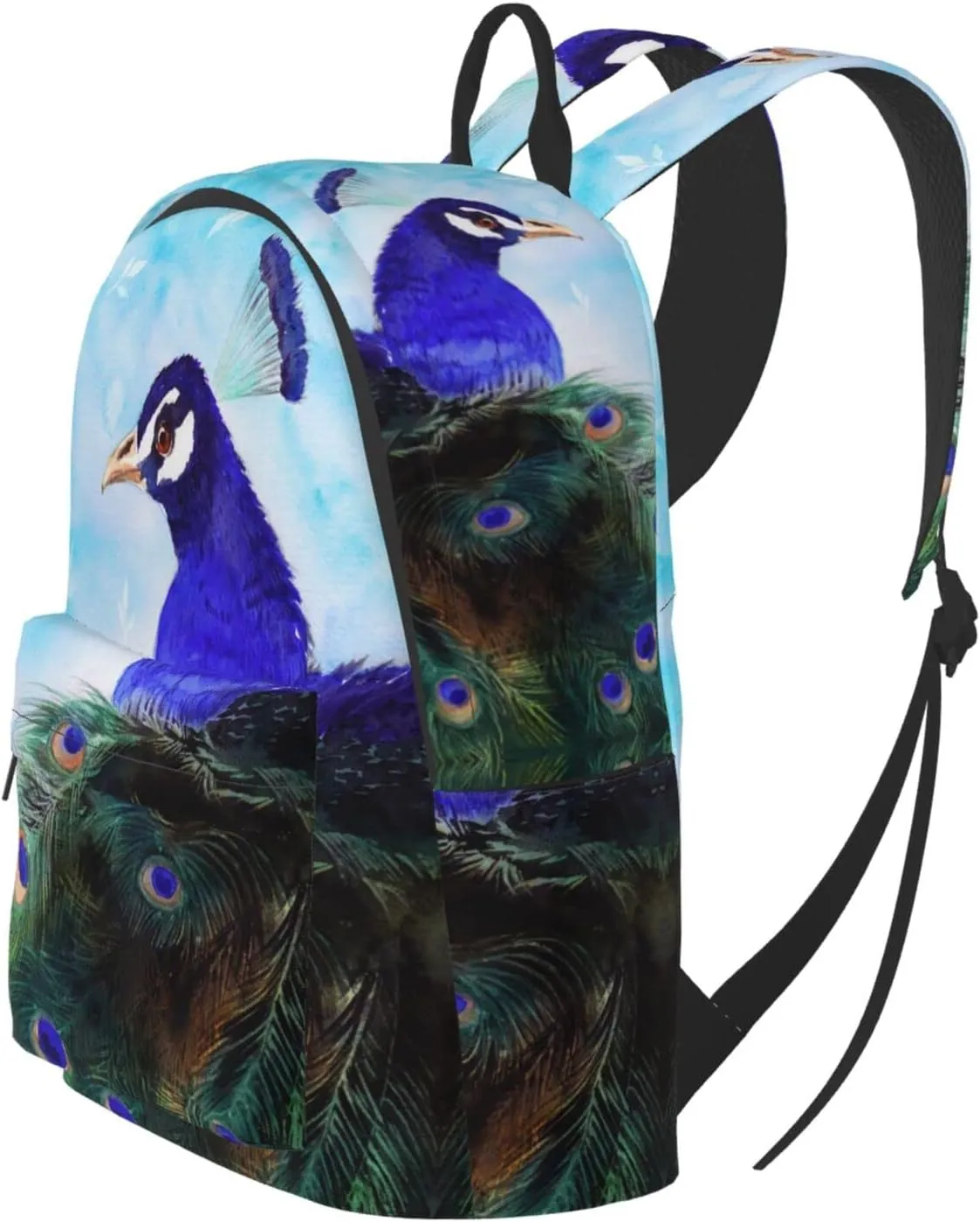 Delerain 16 Inch Backpack Blue Peacock Laptop Backpack School Bookbag Full Print Shoulder Bag Travel Daypack