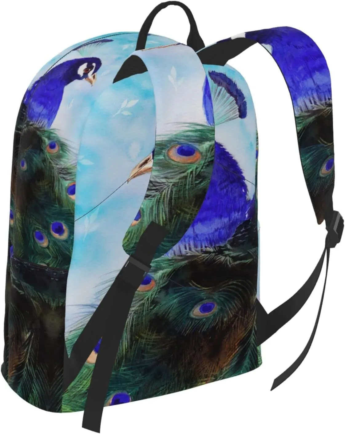Delerain 16 Inch Backpack Blue Peacock Laptop Backpack School Bookbag Full Print Shoulder Bag Travel Daypack