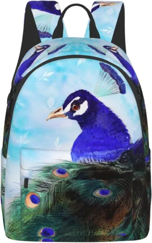 Delerain 16 Inch Backpack Blue Peacock Laptop Backpack School Bookbag Full Print Shoulder Bag Travel Daypack