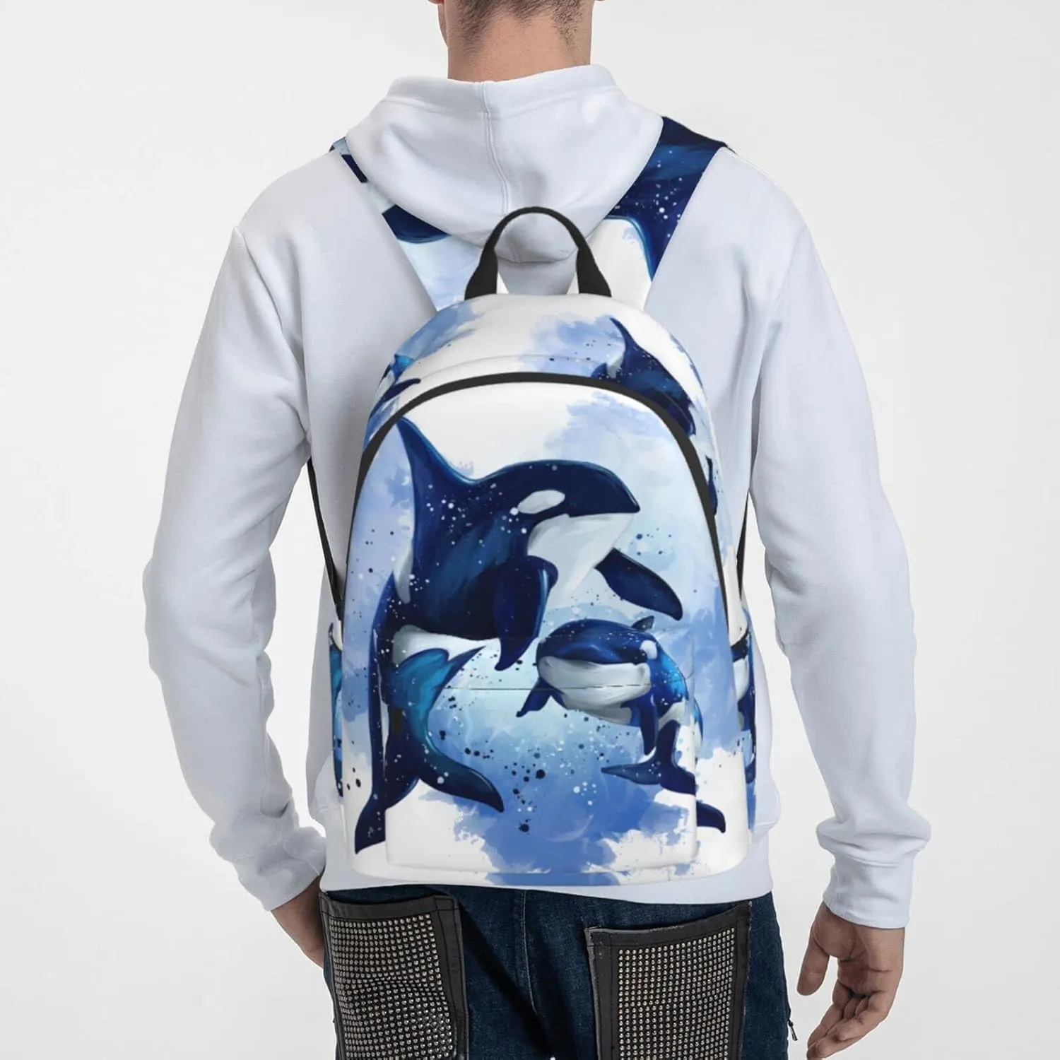Delerain 16 Inch Backpack Two Killer Whales Laptop Backpack School Bookbag Full Print Shoulder Bag Travel Daypack