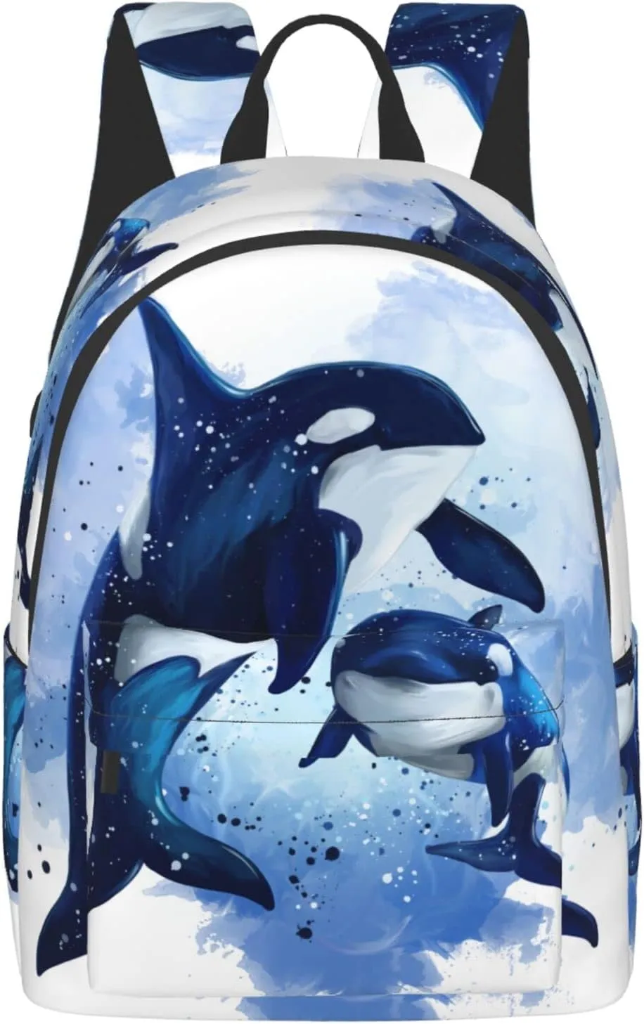 Delerain 16 Inch Backpack Two Killer Whales Laptop Backpack School Bookbag Full Print Shoulder Bag Travel Daypack
