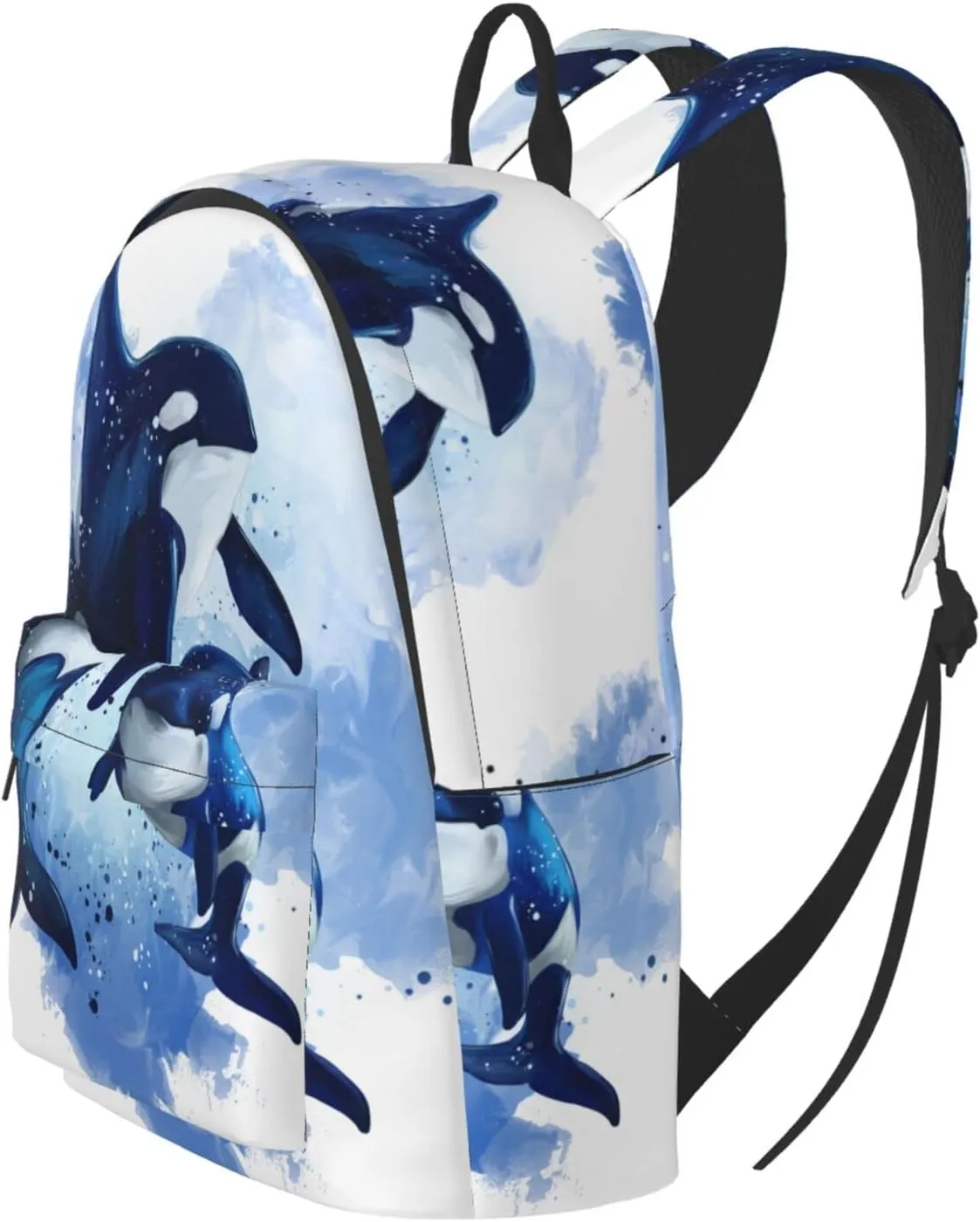 Delerain 16 Inch Backpack Two Killer Whales Laptop Backpack School Bookbag Full Print Shoulder Bag Travel Daypack