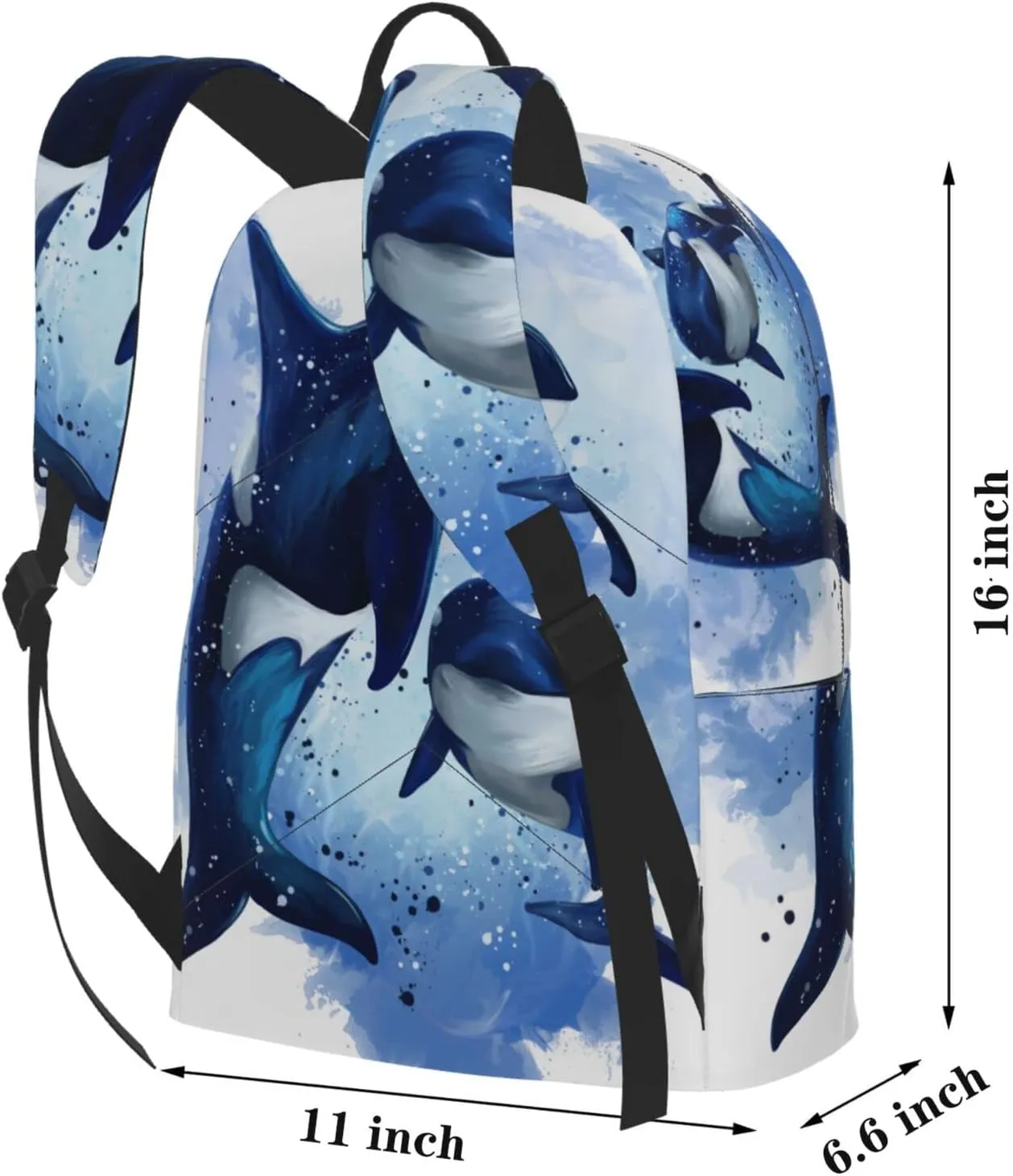 Delerain 16 Inch Backpack Two Killer Whales Laptop Backpack School Bookbag Full Print Shoulder Bag Travel Daypack