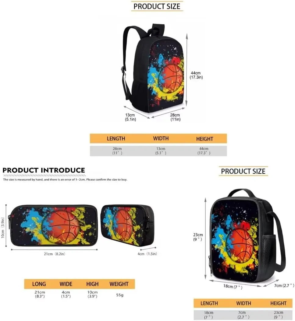 Dellukee Lightweight Backpacks For Elementary School Kids Boys Girls Backpack With Lunch Bag Pencil Case Basketball Tie Dye Print