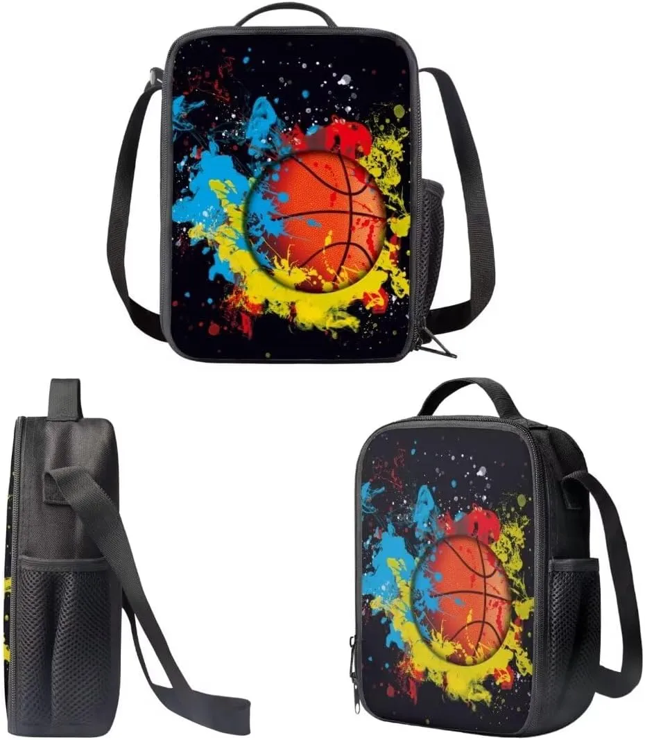Dellukee Lightweight Backpacks For Elementary School Kids Boys Girls Backpack With Lunch Bag Pencil Case Basketball Tie Dye Print