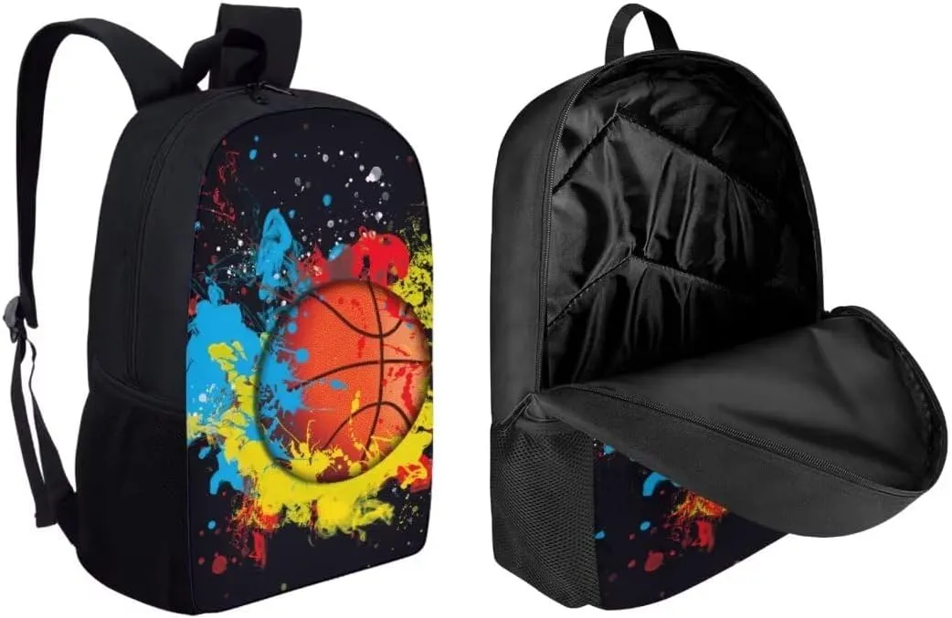 Dellukee Lightweight Backpacks For Elementary School Kids Boys Girls Backpack With Lunch Bag Pencil Case Basketball Tie Dye Print