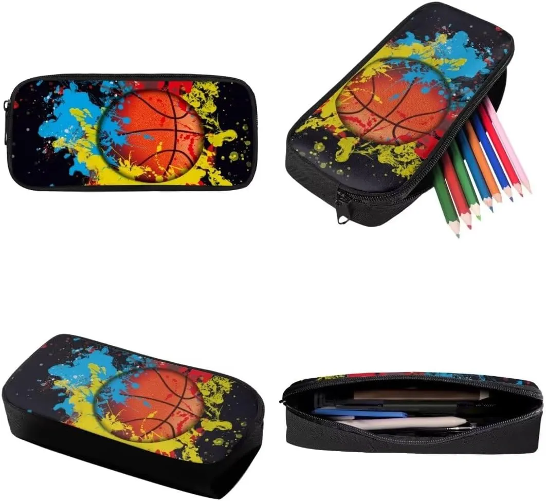 Dellukee Lightweight Backpacks For Elementary School Kids Boys Girls Backpack With Lunch Bag Pencil Case Basketball Tie Dye Print