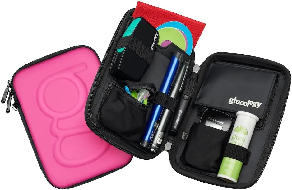 Diabetes Travel Case Hard Shell, Storage Organizer for Glucose Monitor Kit, Insulin Pen, Blood Sugar Test Strips, Syringe, Needles and Other Diabetic Care Supplies - Premium & Durable Hard Case, Pink