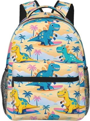 Dinosaur Beach Fun Adult Backpacks 15 Inch Laptop Backpack Double Shoulder Bag for Work Travel Gifts