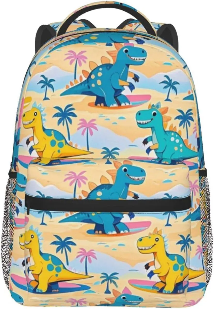 Dinosaur Beach Fun Adult Backpacks 15 Inch Laptop Backpack Double Shoulder Bag for Work Travel Gifts