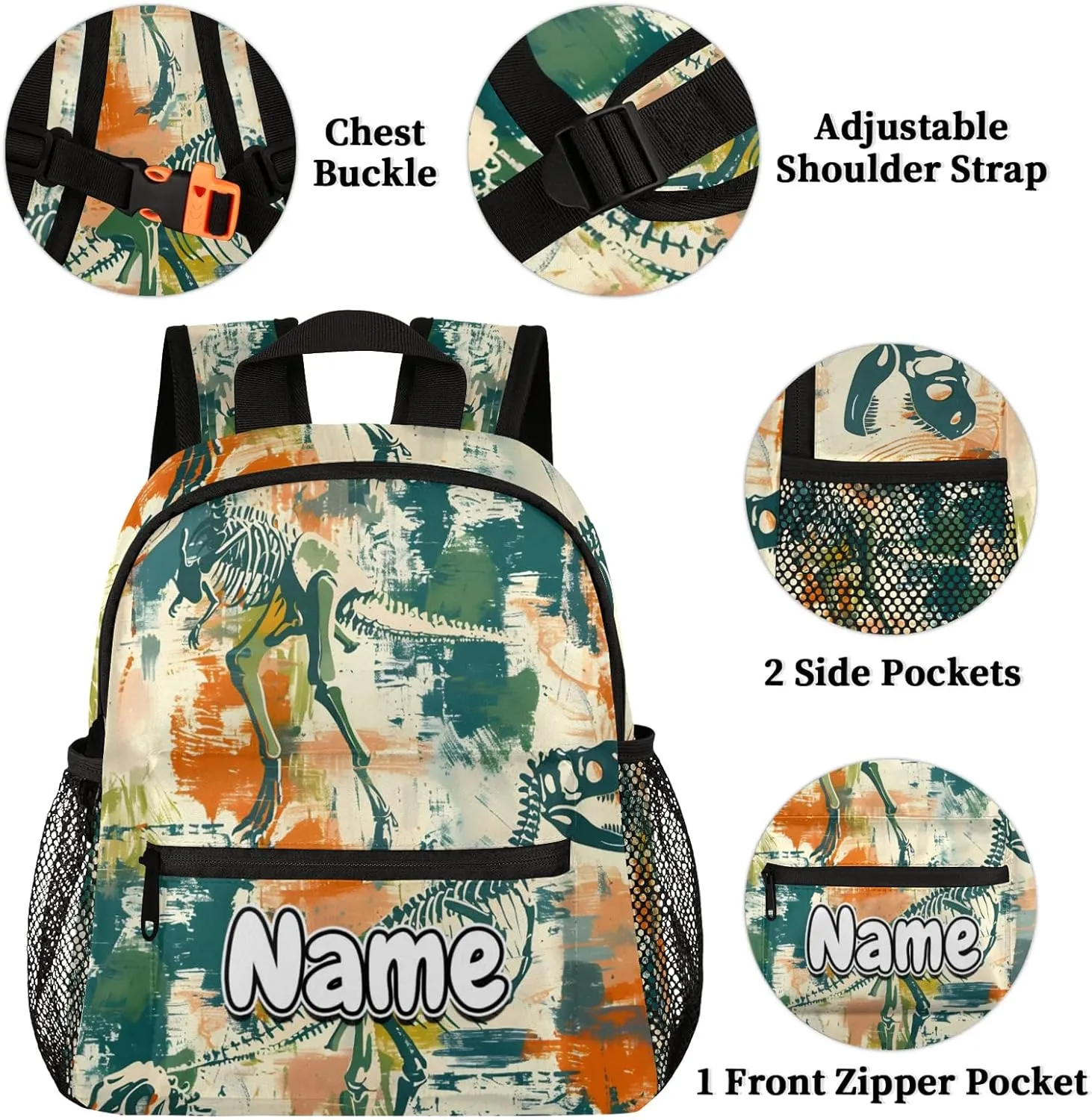 Dinosaurs Art Personalized Backpack Bag with Name Lightweight Custom Shoulder Bags Waterproof Casual Backpacks Travel Laptop Bag for Work Picnic 12in