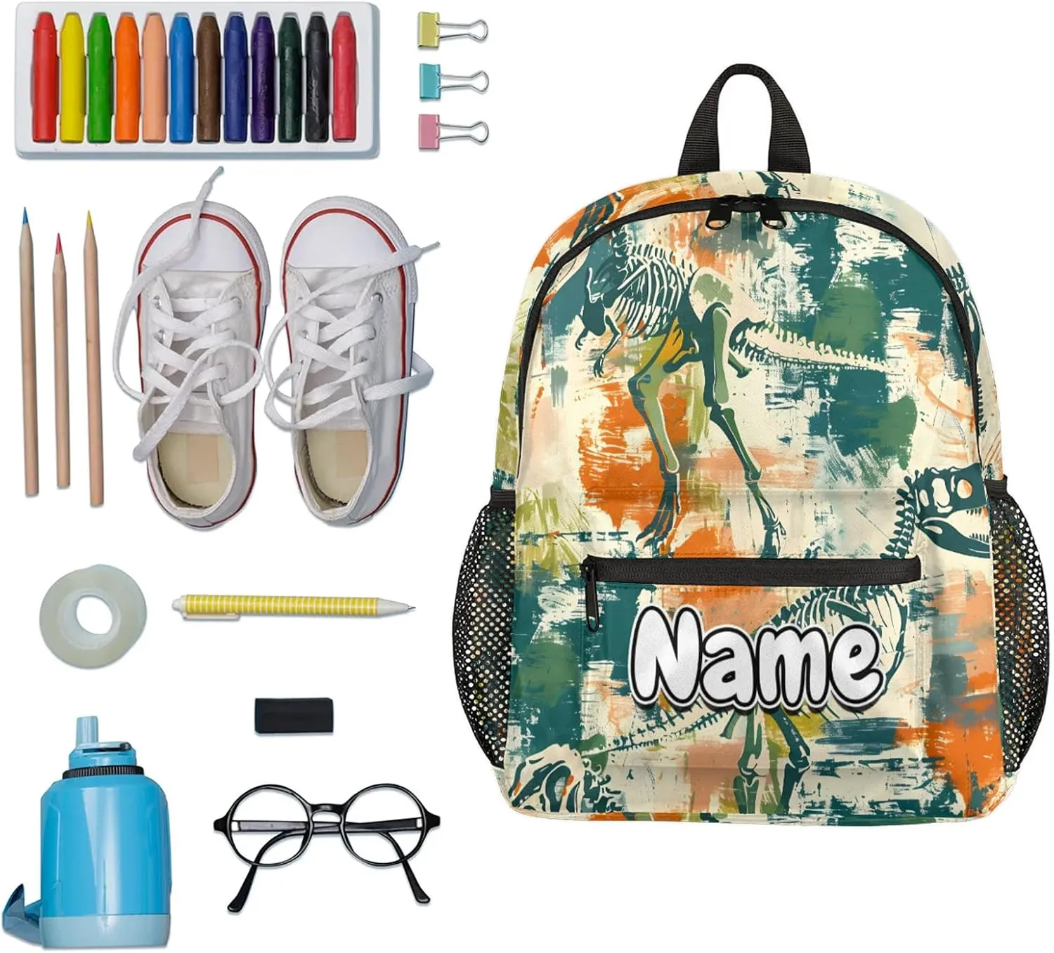 Dinosaurs Art Personalized Backpack Bag with Name Lightweight Custom Shoulder Bags Waterproof Casual Backpacks Travel Laptop Bag for Work Picnic 12in