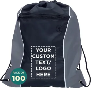 DISCOUNT PROMOS Two-Tone Drawstring Backpack Non-Woven - 100 pack - Customizable Text, Logo - Durable Sports Backpacks - Ideal for Work, Sports, Travel, Gym & More - Grey