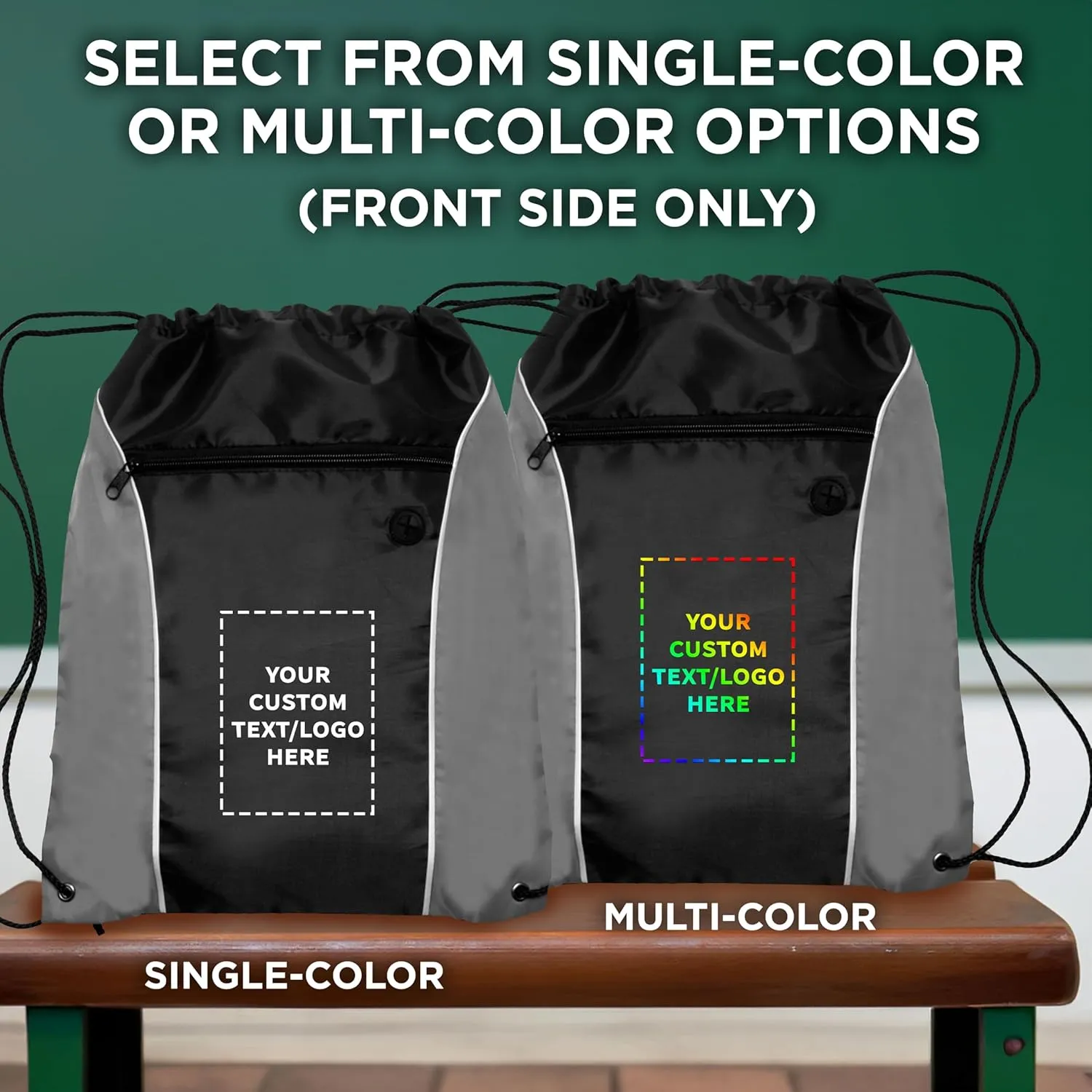 DISCOUNT PROMOS Two-Tone Drawstring Backpack Non-Woven - 100 pack - Customizable Text, Logo - Durable Sports Backpacks - Ideal for Work, Sports, Travel, Gym & More - Grey