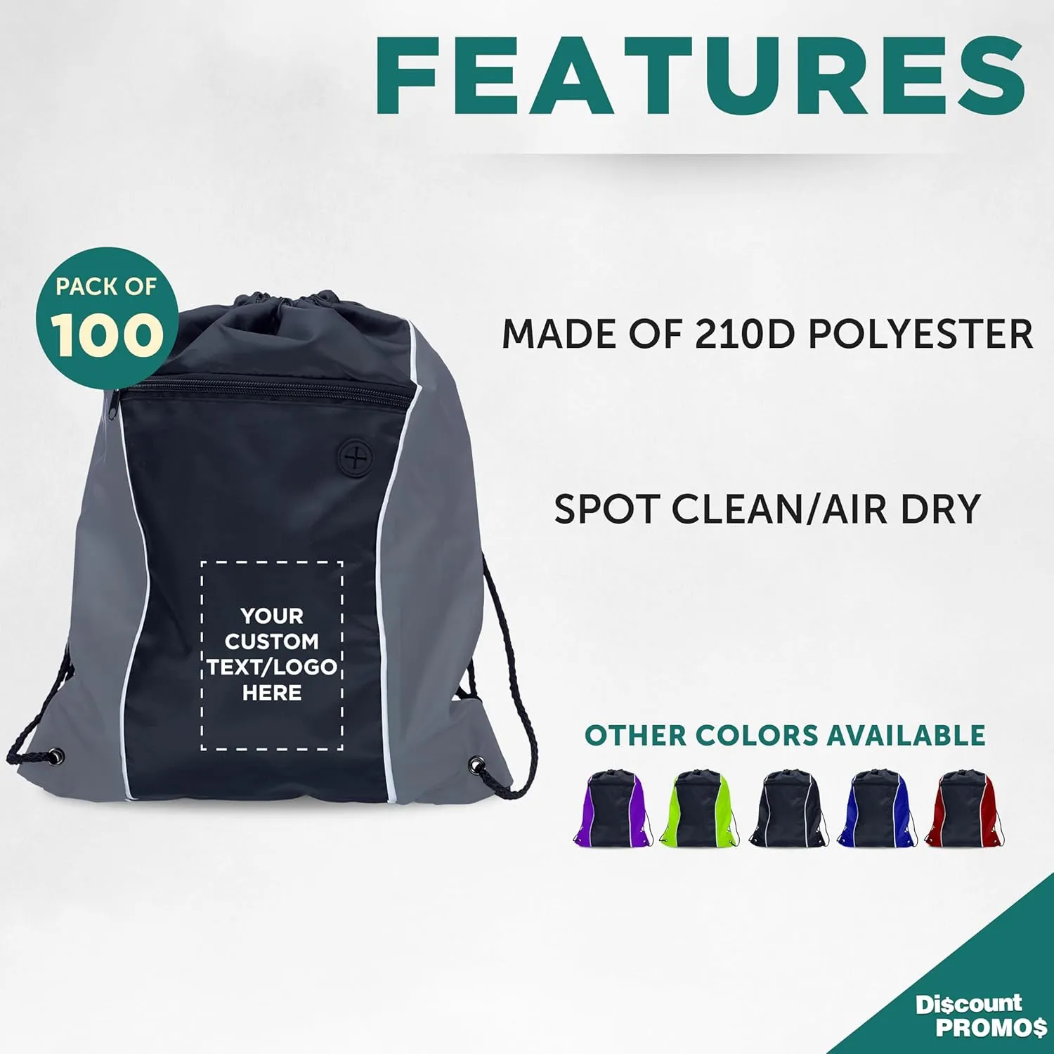 DISCOUNT PROMOS Two-Tone Drawstring Backpack Non-Woven - 100 pack - Customizable Text, Logo - Durable Sports Backpacks - Ideal for Work, Sports, Travel, Gym & More - Grey
